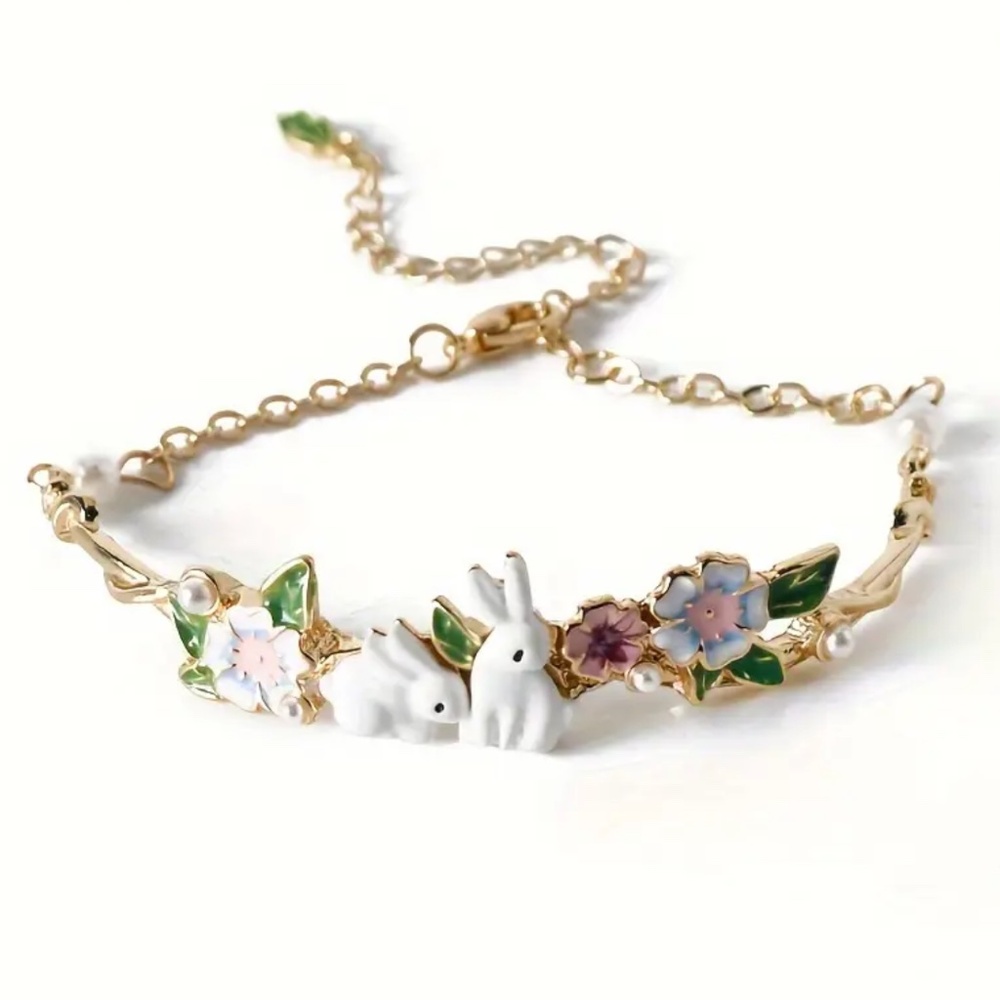 🎉HOST PICK X 2 🎉NEW! Spring Flowers and White Rabbits Adjustable Gold Bracelet!